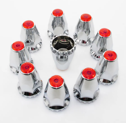 33MM Chrome Lug Cover Screw On Red Reflector 10 Pack 562.A4032R-BX10