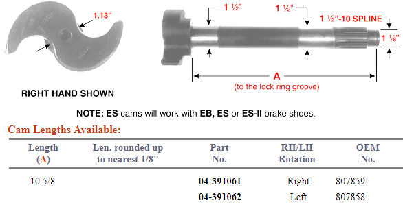 Camshaft E-9768 1-1/2-10 X 10.563" RH 120.101014.02