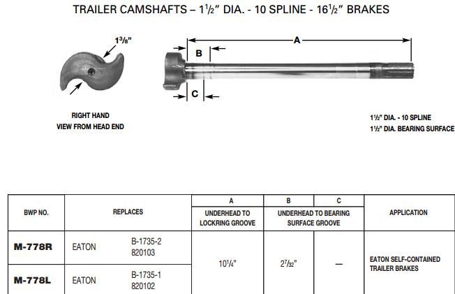 Camshaft E-1788 1-1/2-10 X 10.125" RH M-778-R