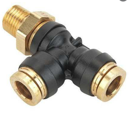 PLC Male Run Tee 1/4" Tube X 3/8" Tube X 1/4" NPT QL1371-6AB KV2Y11-07-35S