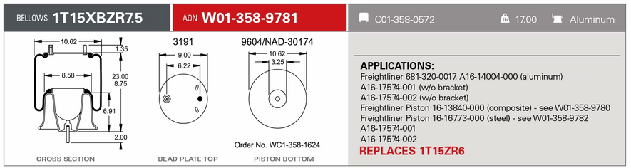 thumbnail image 2 of Airbag Air Spring Replacement For Freightliner & Firestone - Replaces 9781, AB1DF23-9781 2 of 5