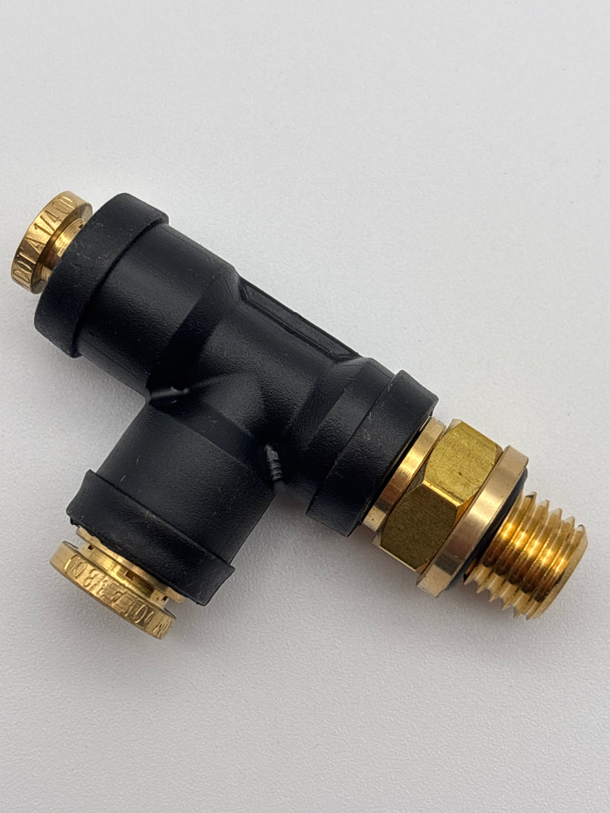 M12 X 1.5 O-Ring Male Run Tee To 3/8 & 1/4 Tube 177.12C7164M12