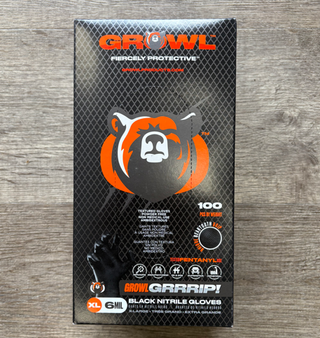 Growl Black Textured Nitrile Gloves XL 6 MIL GR-060116