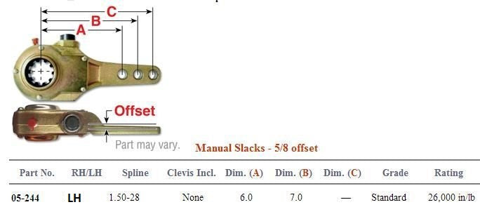 Manual Slack Adjuster 1-1/2-28 X 5" & 6" LH 5/8" Offset 134.2844