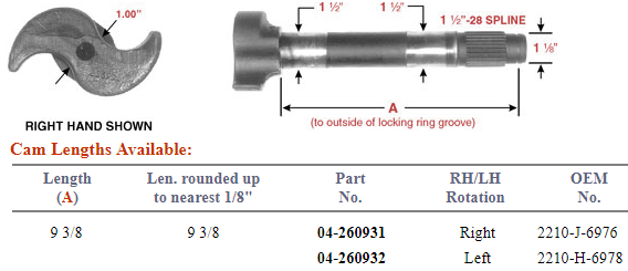 Camshaft E-9066 1-1/2-28 X 9.313" RH 122.280908.02