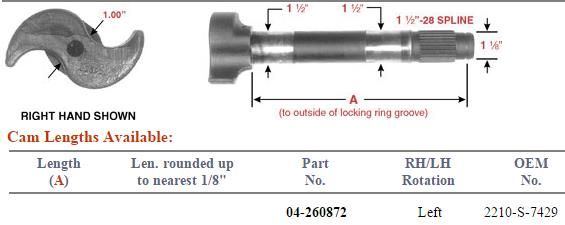 Camshaft E-11522 1-1/2-28 X 8.704