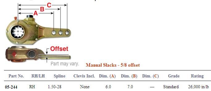 Manual Slack Adjuster 1-1/2-28 X 6" & 7" RH 5/8" Offset 134.2845