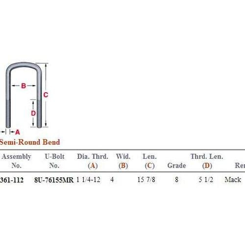 Semi Round U-Bolt Kit 361-112 UKSR4164G8