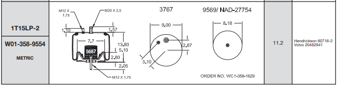 9554 Volvo Air Spring 20462941 AB1DK20L-9554