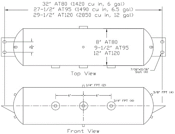 Universal 8" X 32" Air Tank 172.2000R