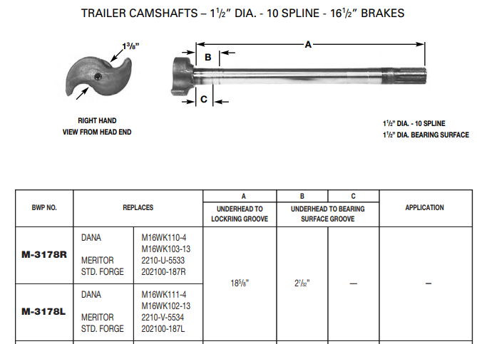 Camshaft E-2413 1-1/2-10 X 18.625" LH M-3178-L