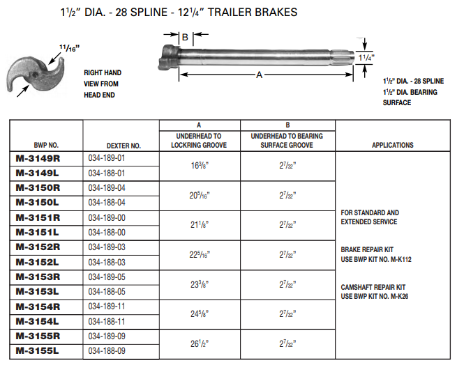 Camshaft E-10926 1-1/2-28 X 23.375" RH M-3153-R